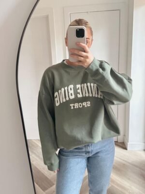 Autumn and Winter Classic Letter Embroidery Round Neck Green Loose Sweater Women's Pullover-ABS2402GN