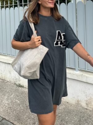 AB Patch Towel Embroidery Old Washed Color Dress T-shirt Women's Dress-ABC09BK