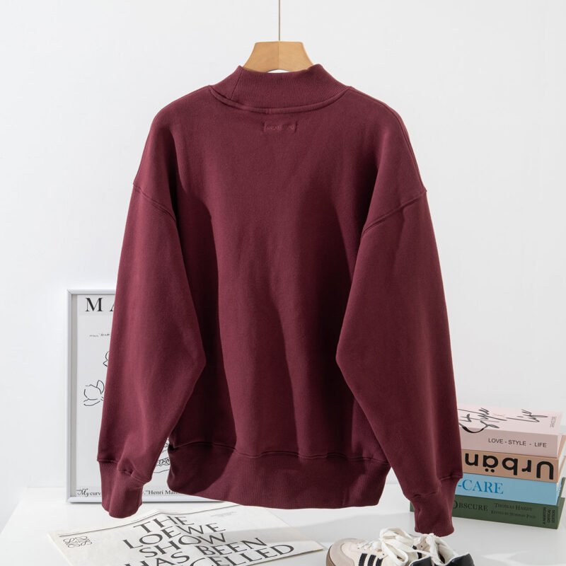 Black Brown Printed Fleece High Collar Loose Women's Sweatshirt-ABS2505BK - 图片 9