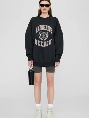 Black Front Letter Patchwork Round Neck Mid-length Plus Velvet Women's Sweatshirt-ABS2489BK