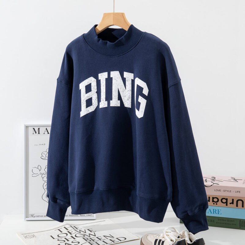 Red BING Printed Fleece High Collar Loose Women's Sweatshirt-ABS2492RED - 图片 16