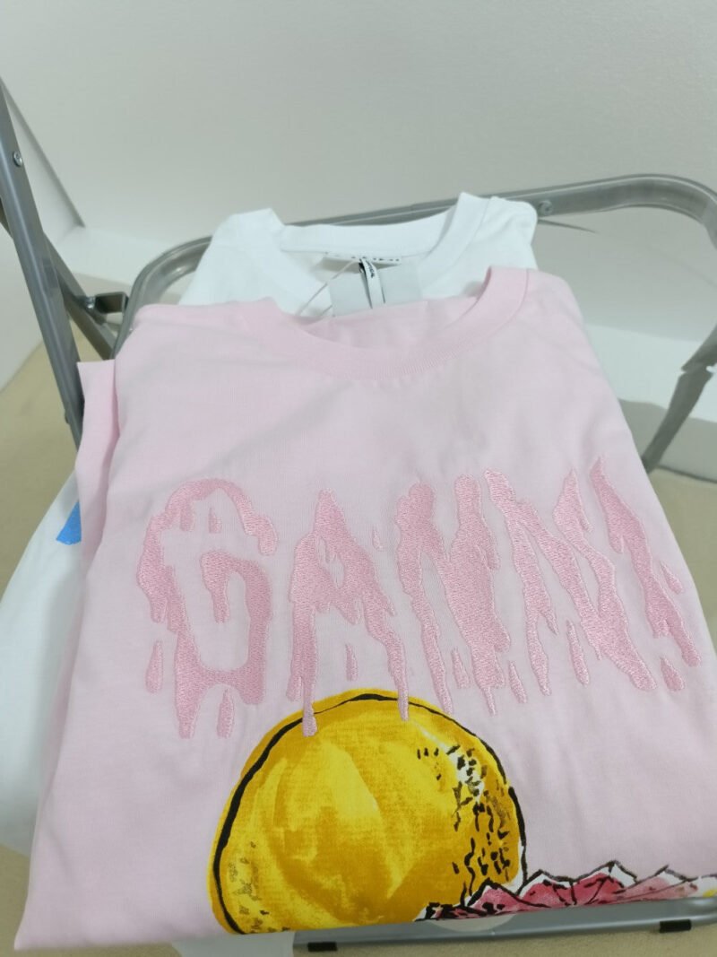Blue Letter Embroidery Cat Printed T-shirts Women Crew Neck Cotton Short Sleeve Tops Tees-GN20 - 图片 9