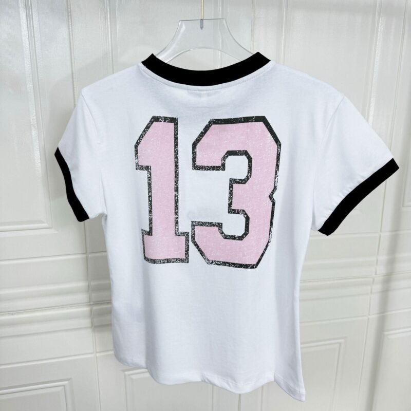 Girl Graphic Printed Cotton Slim T-shirt Women Contrast Crew Neck Short Sleeve Fashion White T-shirts-GN17 - 图片 11