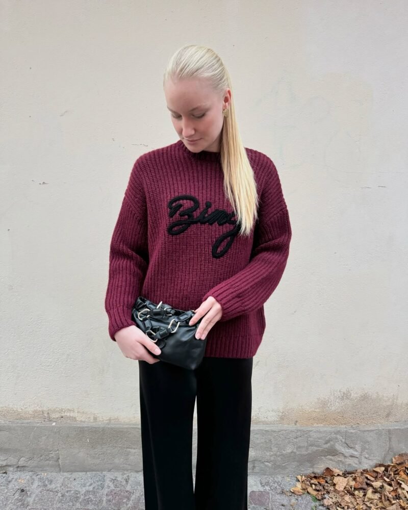 Grey Letter Embroidery Round Neck Sweater Women's Sweater-ABB06GY - 图片 16