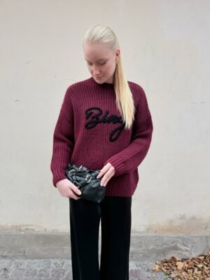 Winered Letter Embroidery Round Neck Sweater Women's Sweater-ABB06GY