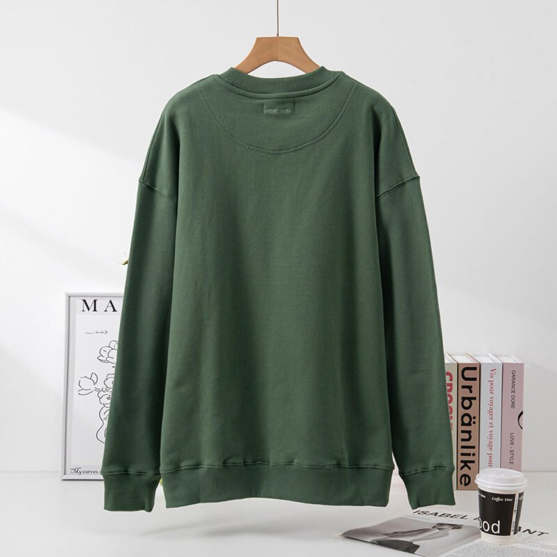 Letter Embroidery Loose Gray Cotton Fleece Women's Sweatshirt Long Sleeve Round Neck Pullover-ABS2472GY - 图片 9