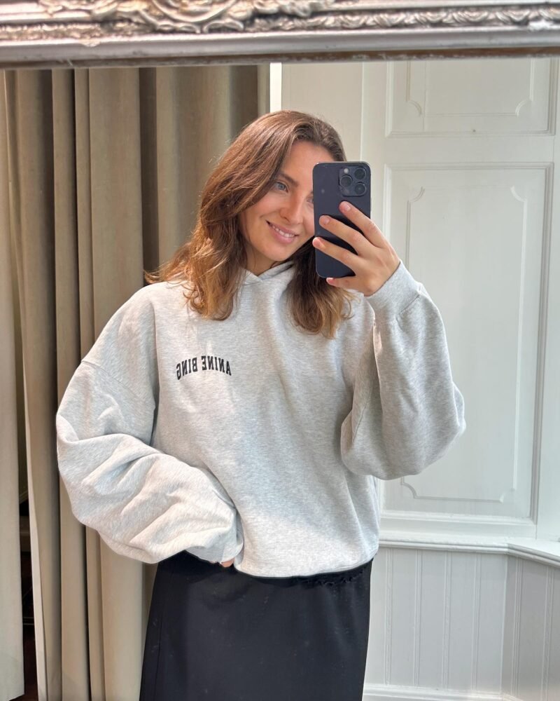 Classic Grey Letter Print Plush Women's Loose Hooded Sweatshirt-ABS2428GY
