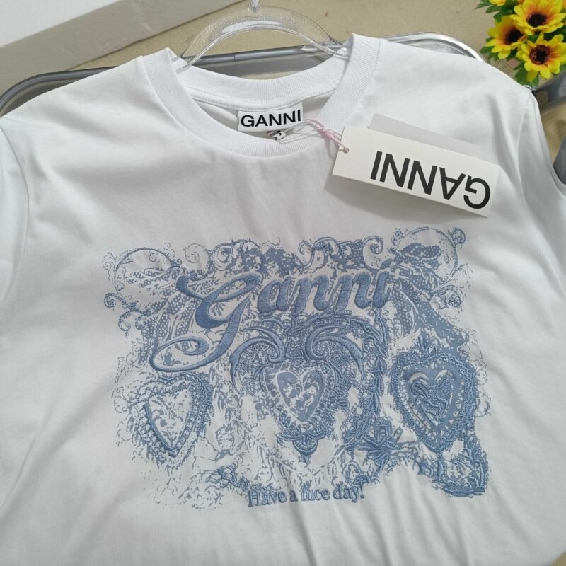 Letter Embroidery Graphic Printed White Cotton T-shirt Women-GN14 - 图片 7