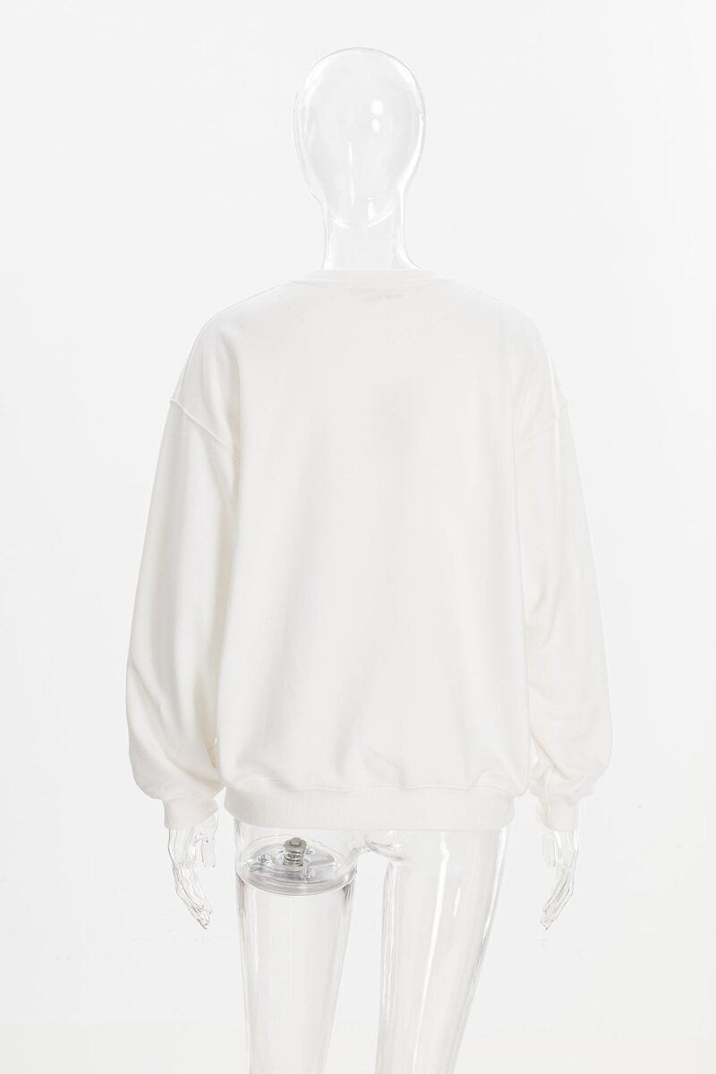 Graffiti Letters Print Loose Fleece Women's Crew Neck Sweatshirt-ABS2475WT - 图片 3