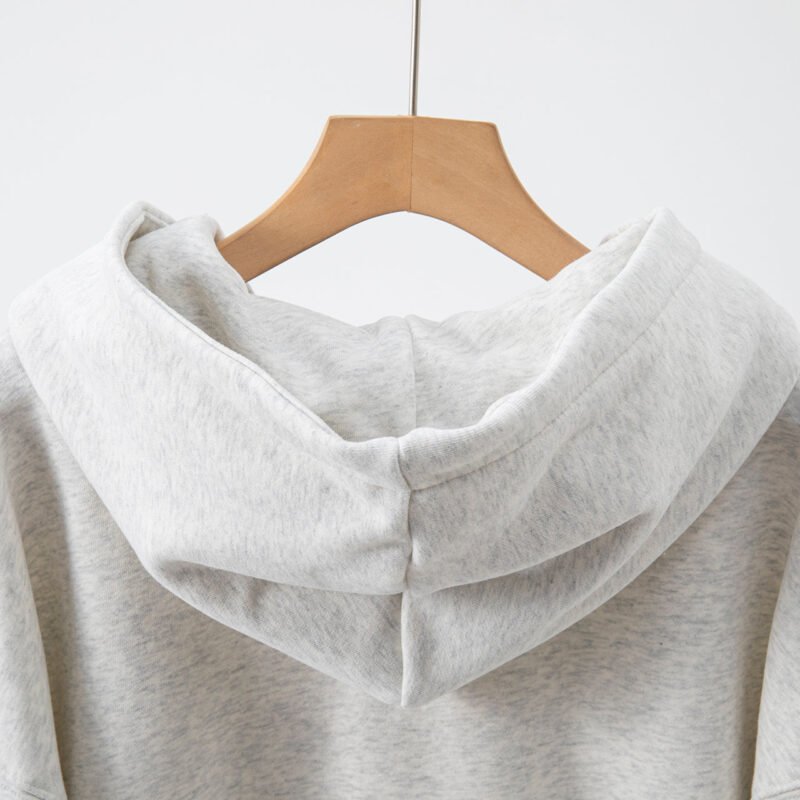 Classic Grey Letter Print Plush Women's Loose Hooded Sweatshirt-ABS2428GY - 图片 11