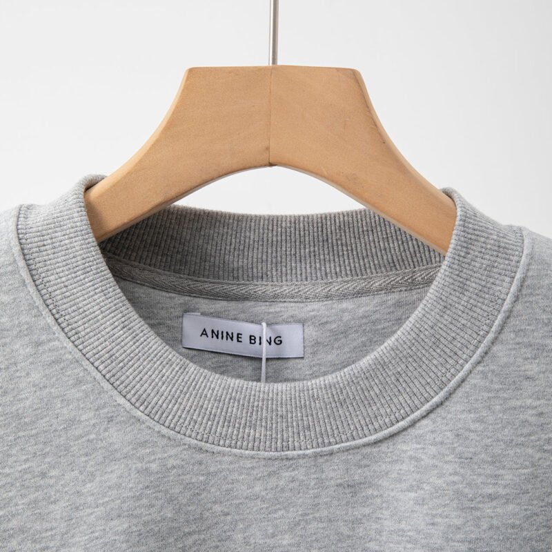 Grey Classic Alphabet Patch Embroidery Lining Plush Loose Women's Sweatshirt-ABS2406GY - 图片 5