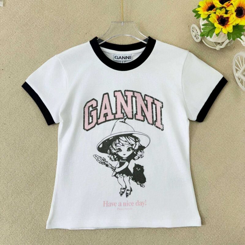Girl Graphic Printed Cotton Slim T-shirt Women Contrast Crew Neck Short Sleeve Fashion White T-shirts-GN17 - 图片 6