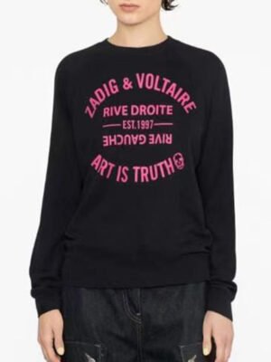 Letter Embroidered Raglan Sleeve Cotton Black Women's Sweatshirt-DH-ZV-66