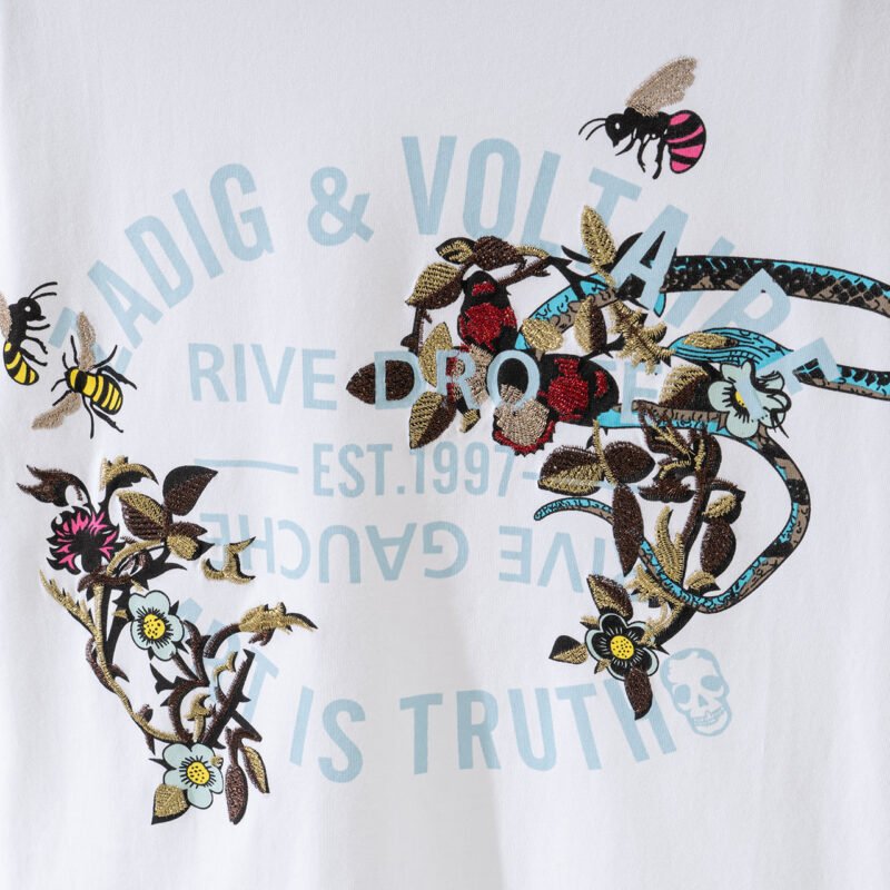 Classic Letter Print Flower Snake Embroidery Women's Short Sleeve T-Shirt-DH-ZV-6 - 图片 5