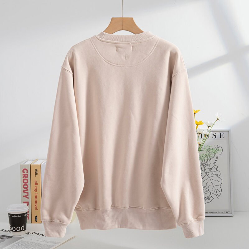 Autumn and Winter Letter Embroidery Sweatshirt with Fleece Lining and Light Khaki Women's Sweatshirt-ABS2434KQ - 图片 2