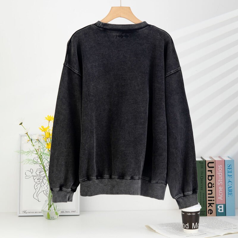 Autumn and Winter Glasses Men with Wings White Ink Digital Printing Washed Color Fried Snowflake Sweatshirt-ABS2438BK - 图片 7