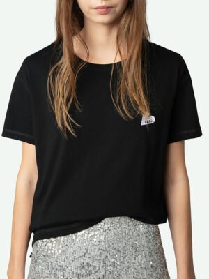 Embroidered Small Love Letters Women O-Neck Short Sleeve T-shirt-DH-ZV-164