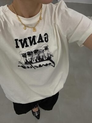 Little Dogs Printed Letter Cotton Casual O-neck Short Sleeve T-shirts Women-GN21