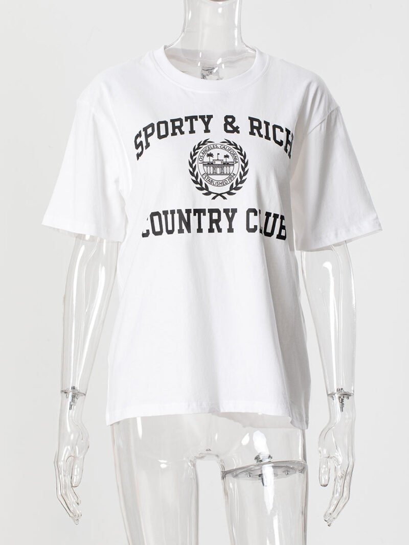 Classic Letter Print Cotton O Neck Short Sleeve T-shirt Women-GN43 - 图片 4