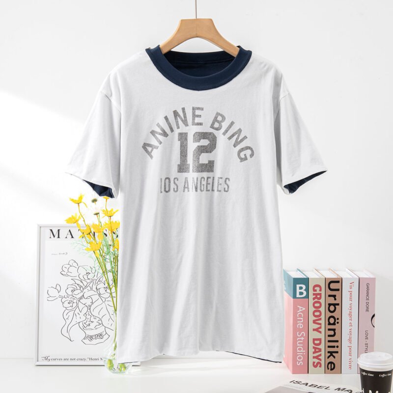 Printed Gold Contrast Double-sided Cotton Short-sleeved T-shirt for Women-ABT17DB - 图片 9