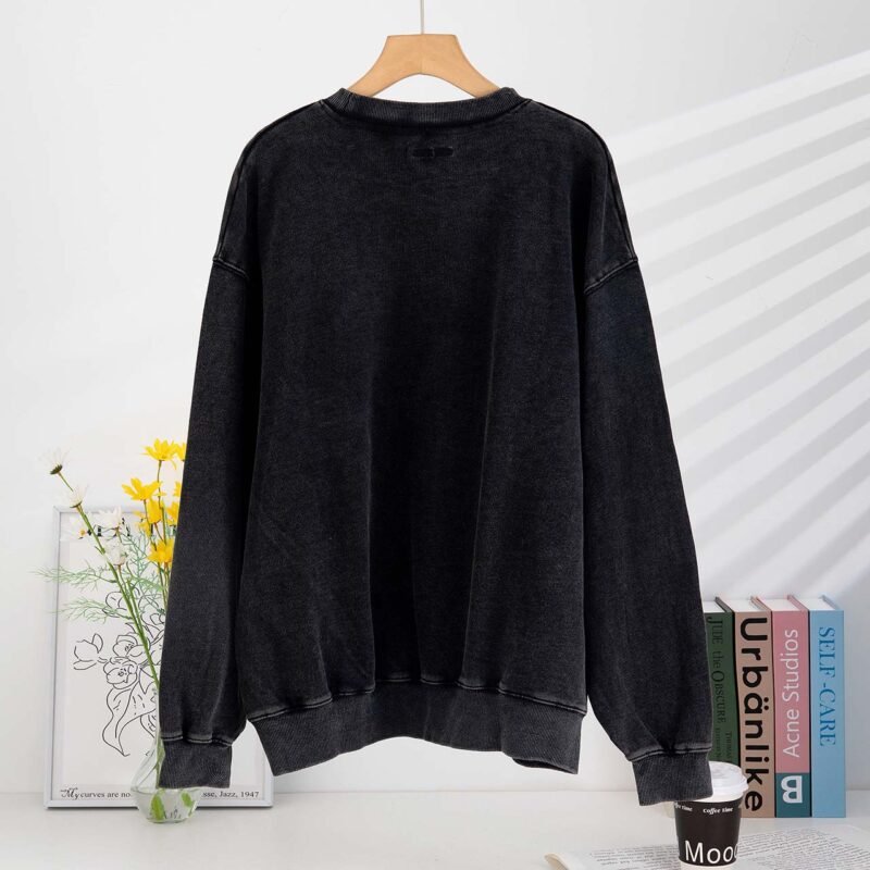 Butterfly White Ink Digital Print Distressed Color Washed Snowflake Sweatshirt for Women-ABS2452BK - 图片 7