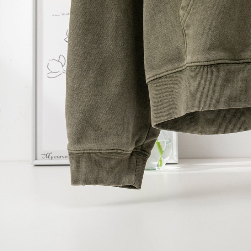 Green Classic Letter Print Washed Color Fried Snowflake Loose Hooded Sweatshirt-ABS2405GN - 图片 7