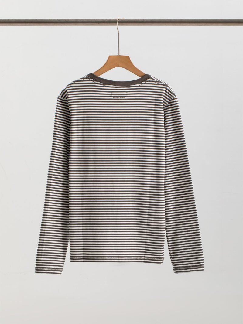Autumn Light Green Striped Logo Embroidery Women's Loose Long-sleeved T-shirt-ABC12GNstrip - 图片 3