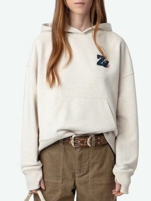 Hot Diamond White Ink Hot Diamond Embroidery Women's Hooded Sweatshirt-DH-ZV-103