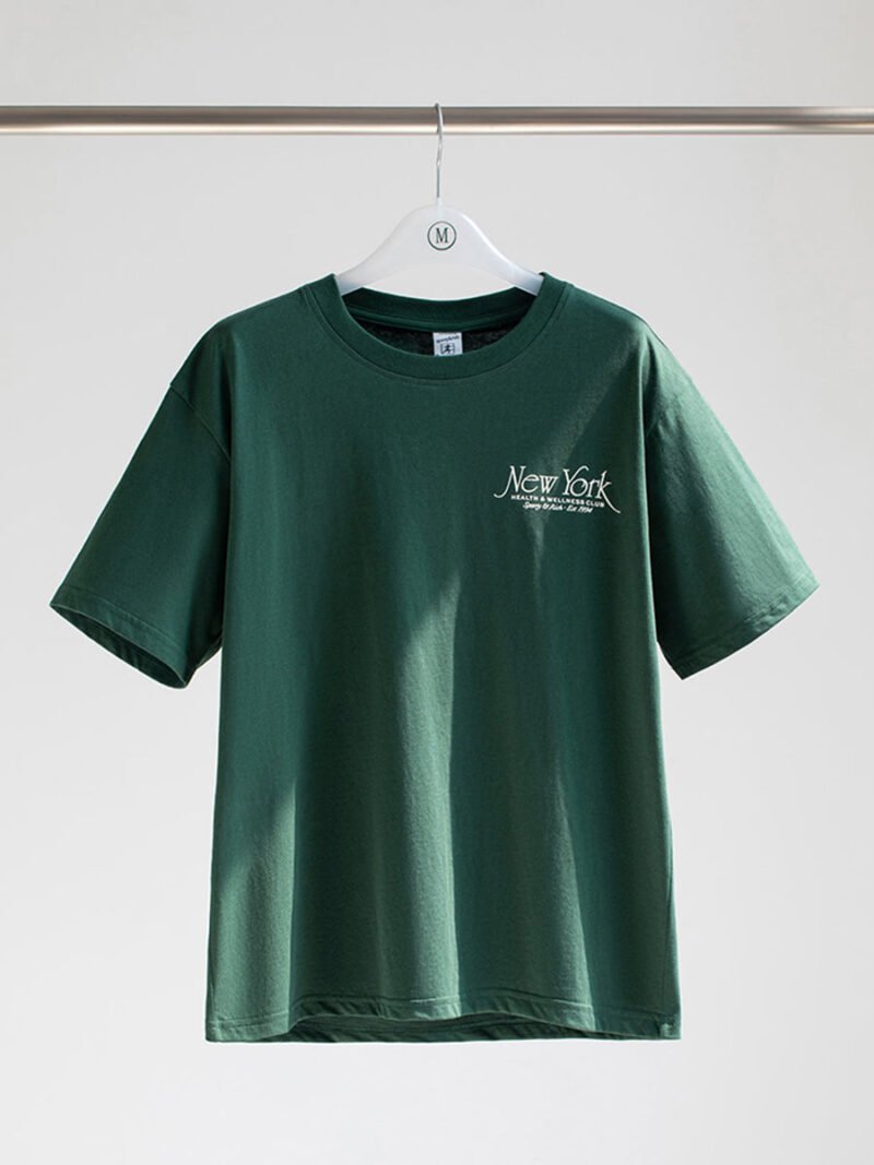 Green Letter Printed Cotton Crew Neck Short Sleeve T-shirt-GN31 - 图片 5