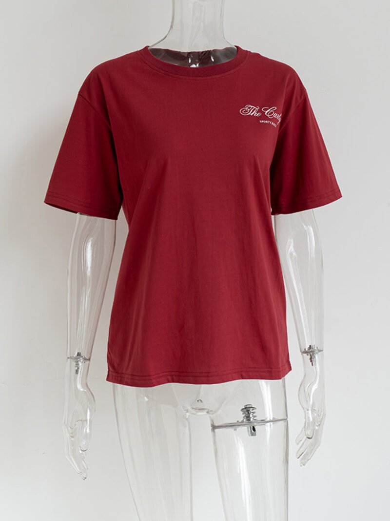 Vintage Letter Printed Cotton Women's Short Sleeve T-shirt-GN32 - 图片 4