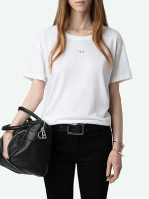 Wings Hot Diamond Letter Print Ladies Round Neck Short Sleeve T-shirt-DH-ZV-151