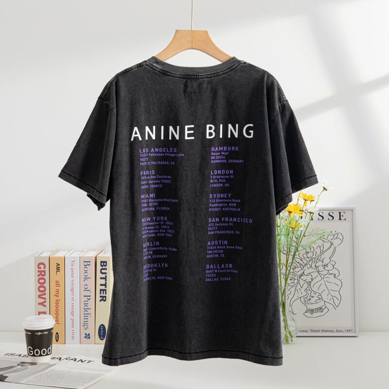 Letters White Ink Digital Print Faded Washed Short Sleeve T-shirt-ABT28BK - 图片 3