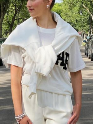 White Cotton Women's Short-sleeved T-shirt with Lettering Embroidery-ABC15WT