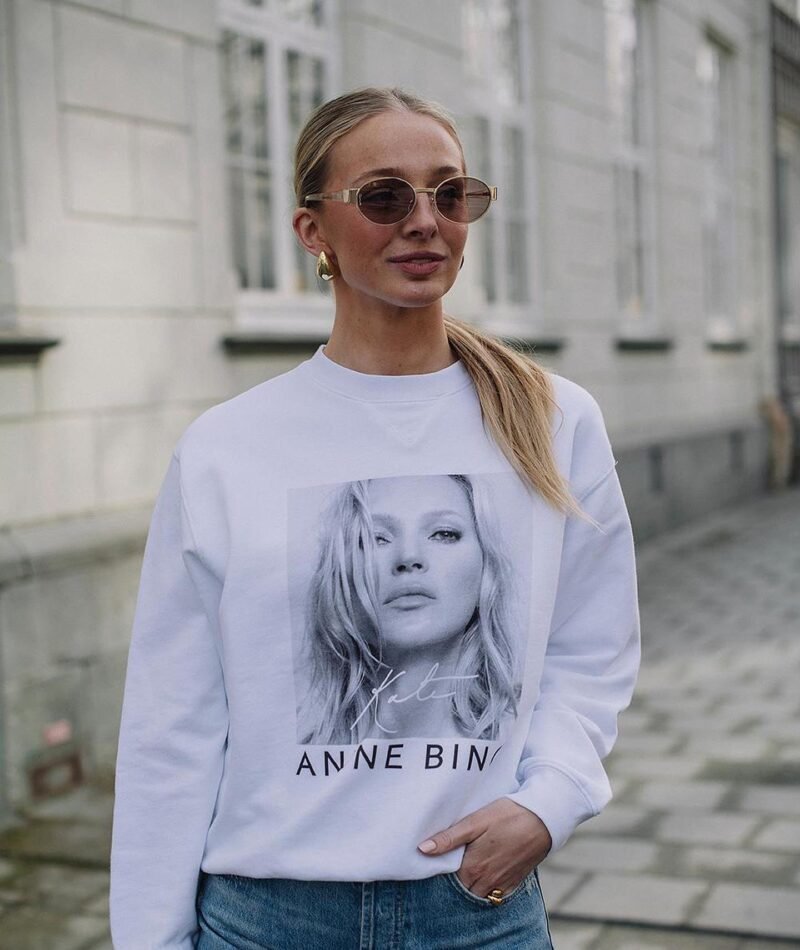 Head Portrait Print Triangle Round Neck Plus Velvet Loose Women's Sweatshirt-ABS2442WT