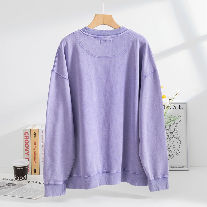 Autumn and Winter Classic BING Letter Print Washed Dyed Fried Color Fleece Loose Purple Sweatshirt-ABS2421PP - 图片 4