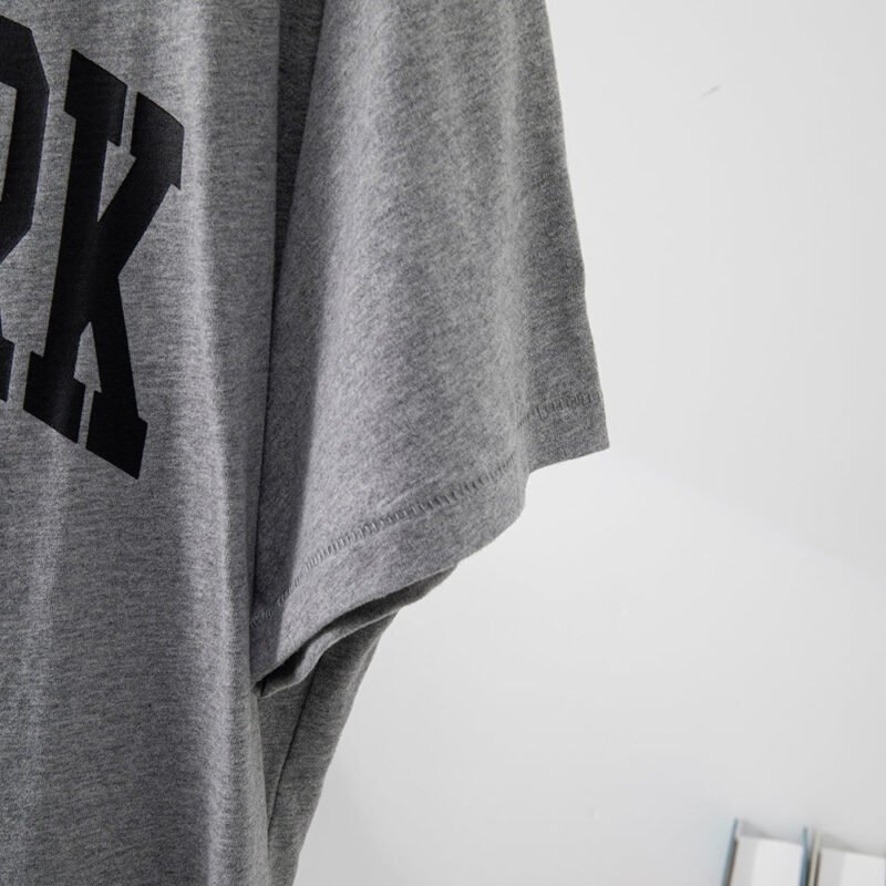 Grey New York Letter Print Sleeve Logo Embroidery Cotton Women's Short-sleeved T-shirt-ABT08GY - 图片 5