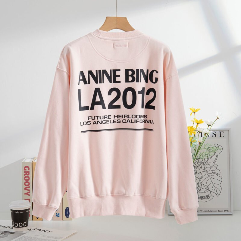Pink Letter Printed Fleece Round Neck Women's Loose Plush Sweatshirt-ABS2455PK - 图片 4