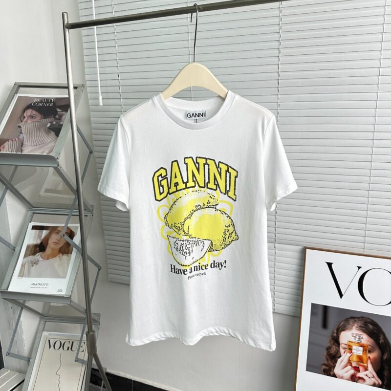 Lemon Printed Letter Cotton Casual White T-shirt Women-GN28 - 图片 5