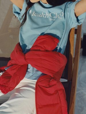 Blue Letter Print Classic Cotton Short Sleeve T-shirt-GN61