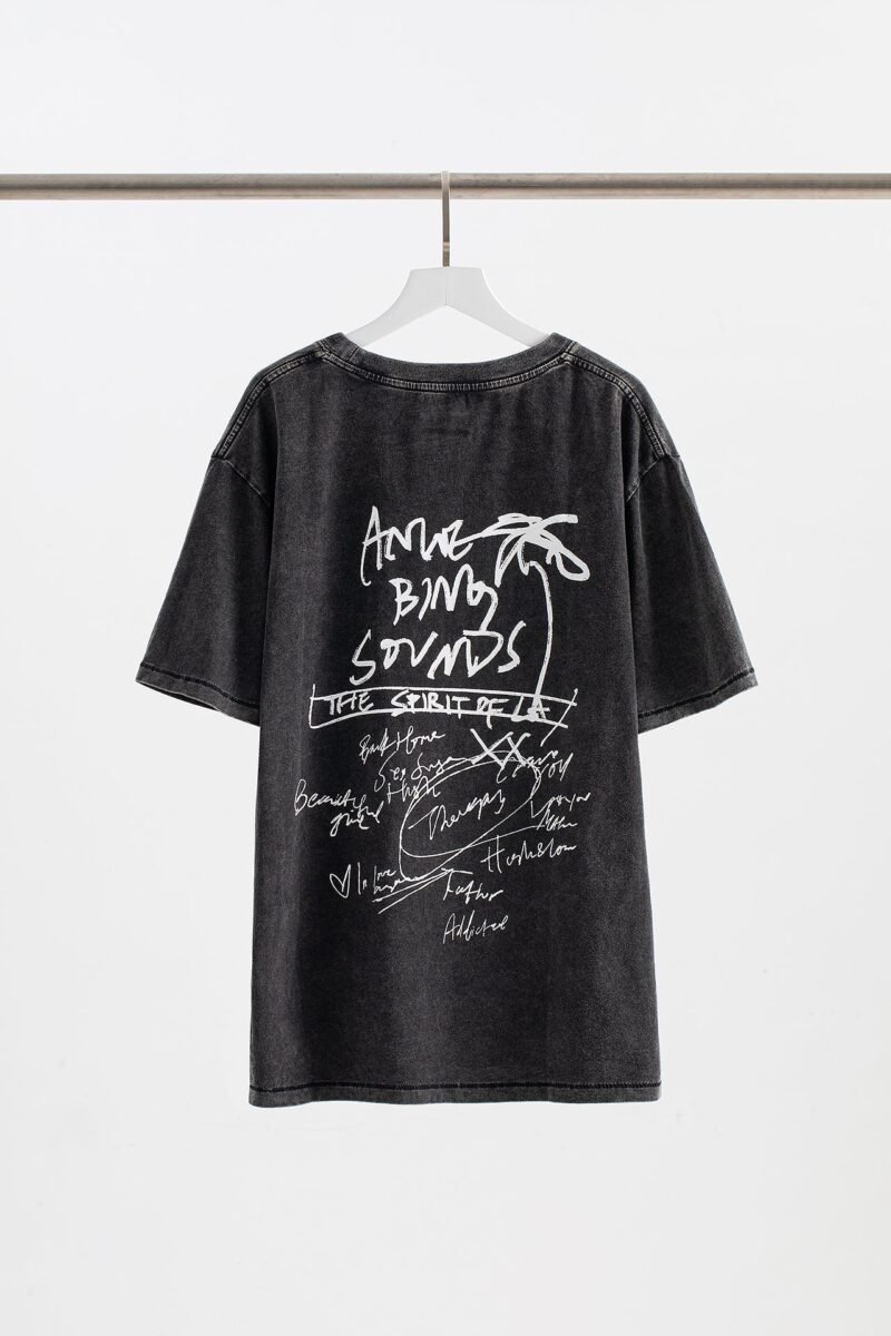 Graffiti Letter Print Loose Distressed Washed Women's Short-sleeved T-shirt-ABC05BK - 图片 3