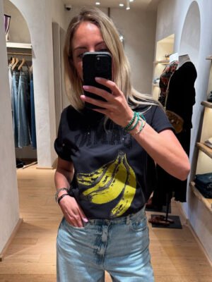 Diamonds Letter Fruit Printed T-shirt Cotton Crew Neck Short Sleeve Black T-shirts Women-GN18