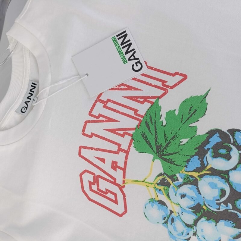 Grape Printed Graphic Letter Beige T-shirt Women Cotton Crew Neck Casual Short Sleeve Tops Tee Shirts-GN01 - 图片 5