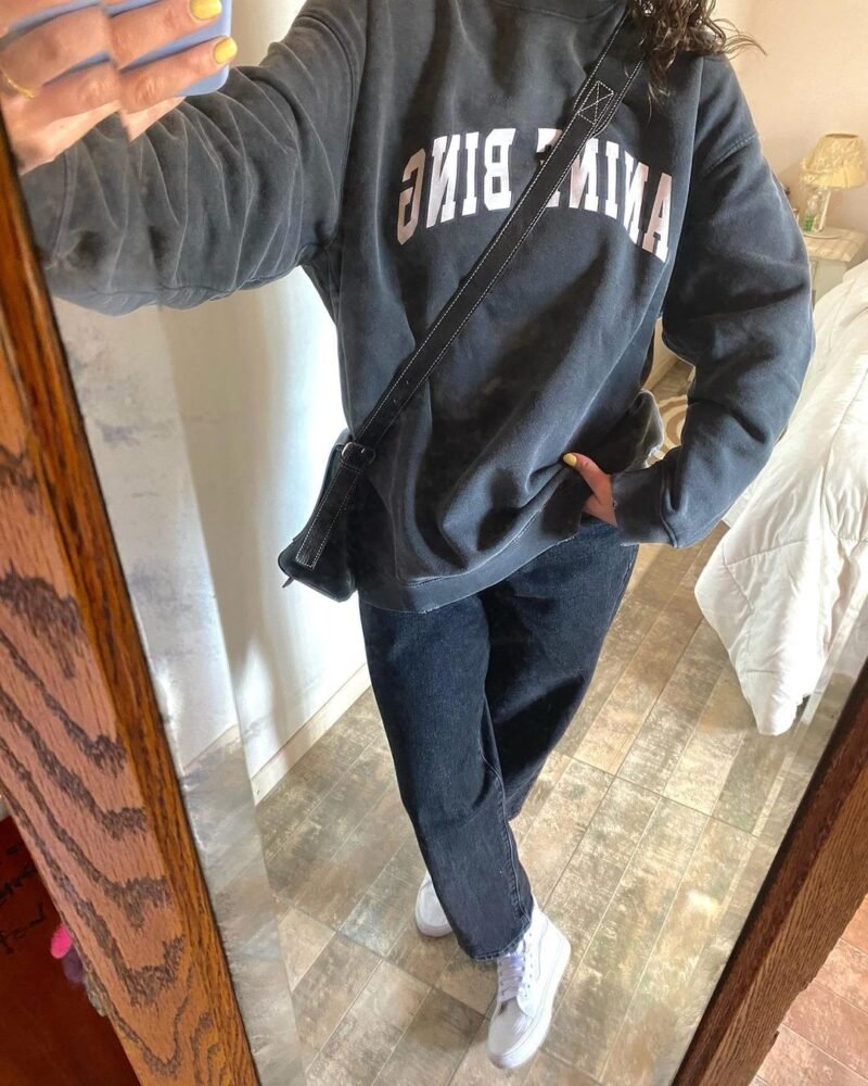 Autumn and Winter Black and Gray Classic Letter Printing Fried Color Washed Fried Snowflake Loose Women's Sweatshirt-ABS2410 - 图片 13