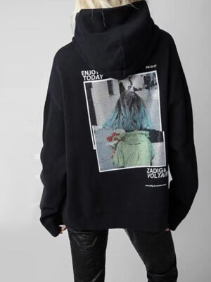 White Ink Digital Printing Girl Rose Hot Diamond Fleece Hooded Sweatshirt-DH-ZV-69