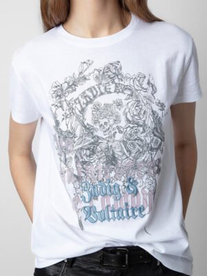 Classic Skull Flower Print Embroidery Women's Short-sleeved T-shirt-DH-ZV-19