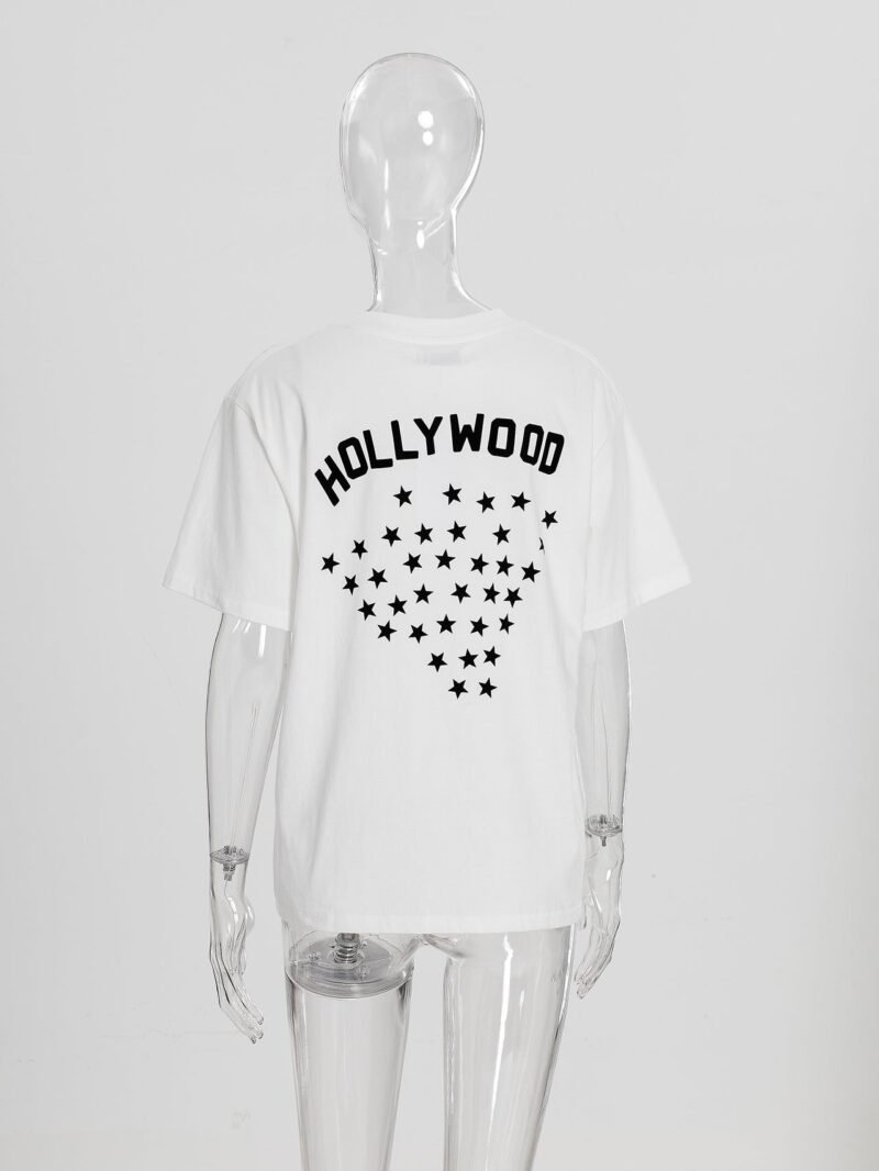Summer Letter BING Back Star Print Cotton White Women's Short-sleeved T-shirt-ABT50WT - 图片 7