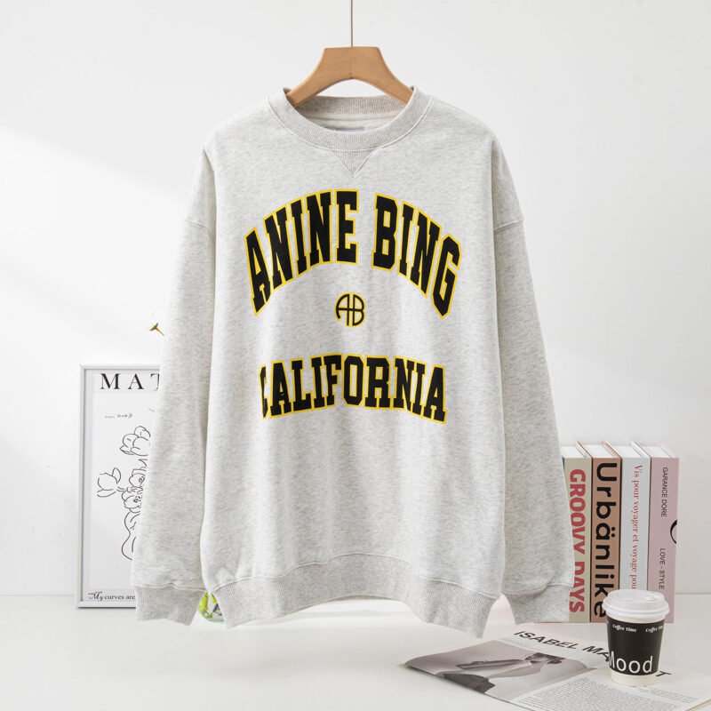 Autumn and Winter Classic Letter Print Lining Fleece and Velvet Women's Round Neck Sweatshirt- ABS2440GY - 图片 2