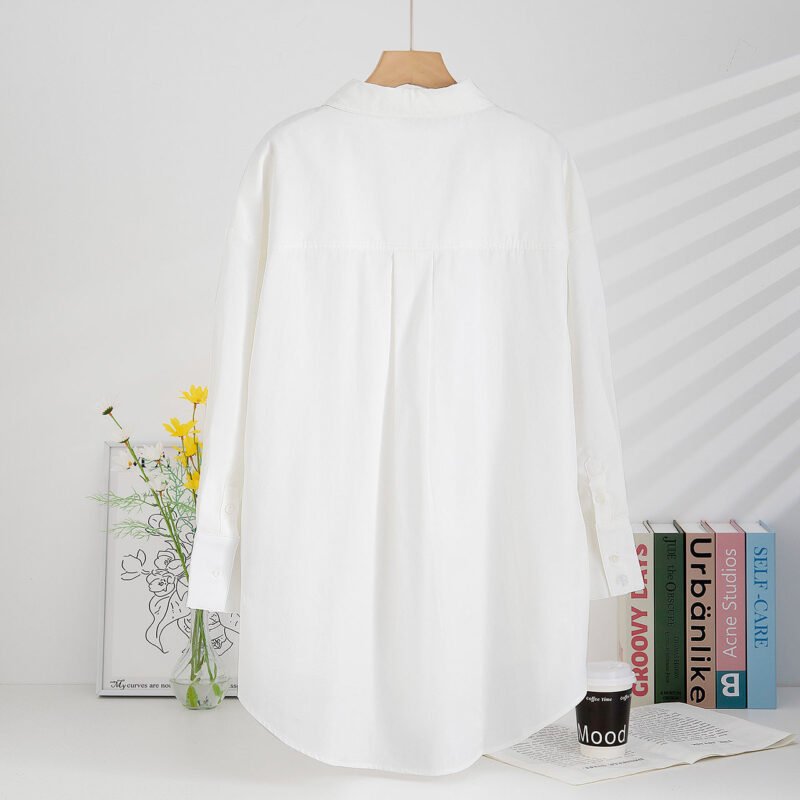 Three-color Classic Loose Logo Embroidery Lapel Hem Curved Women's Shirt-ABB01BL - 图片 13