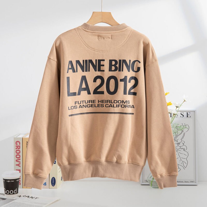 Brown Letter Printed Fleece Round Neck Women's Loose Plush Sweatshirt-ABS2455MT - 图片 4