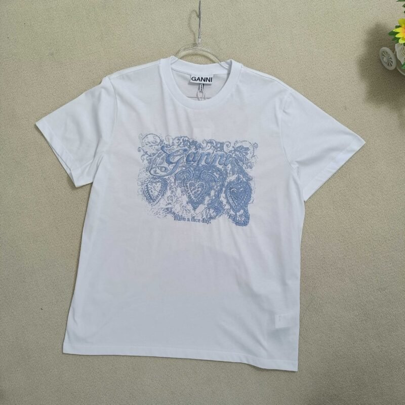Letter Embroidery Graphic Printed White Cotton T-shirt Women-GN14 - 图片 4